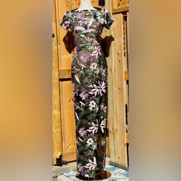 🆕 BRONX & BANCO 🧿 NWOT Zinnia Side-Split Sequin & Embroidered Gown, Sz S US 4 - Picture 4 of 16